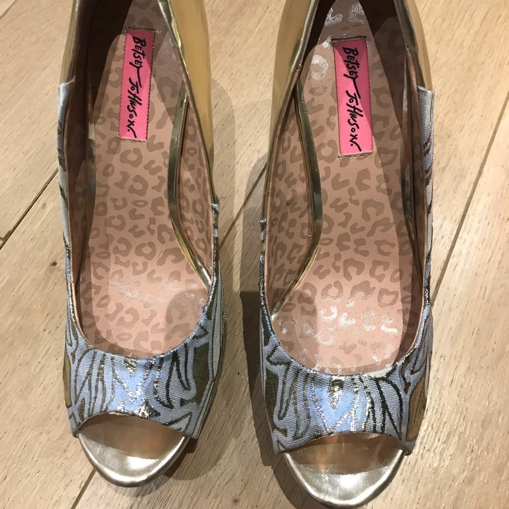 Betsey Johnson blue and gold shimmer Stilettos